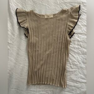 Sezane Ruffled Sleeve Beige Knit Top